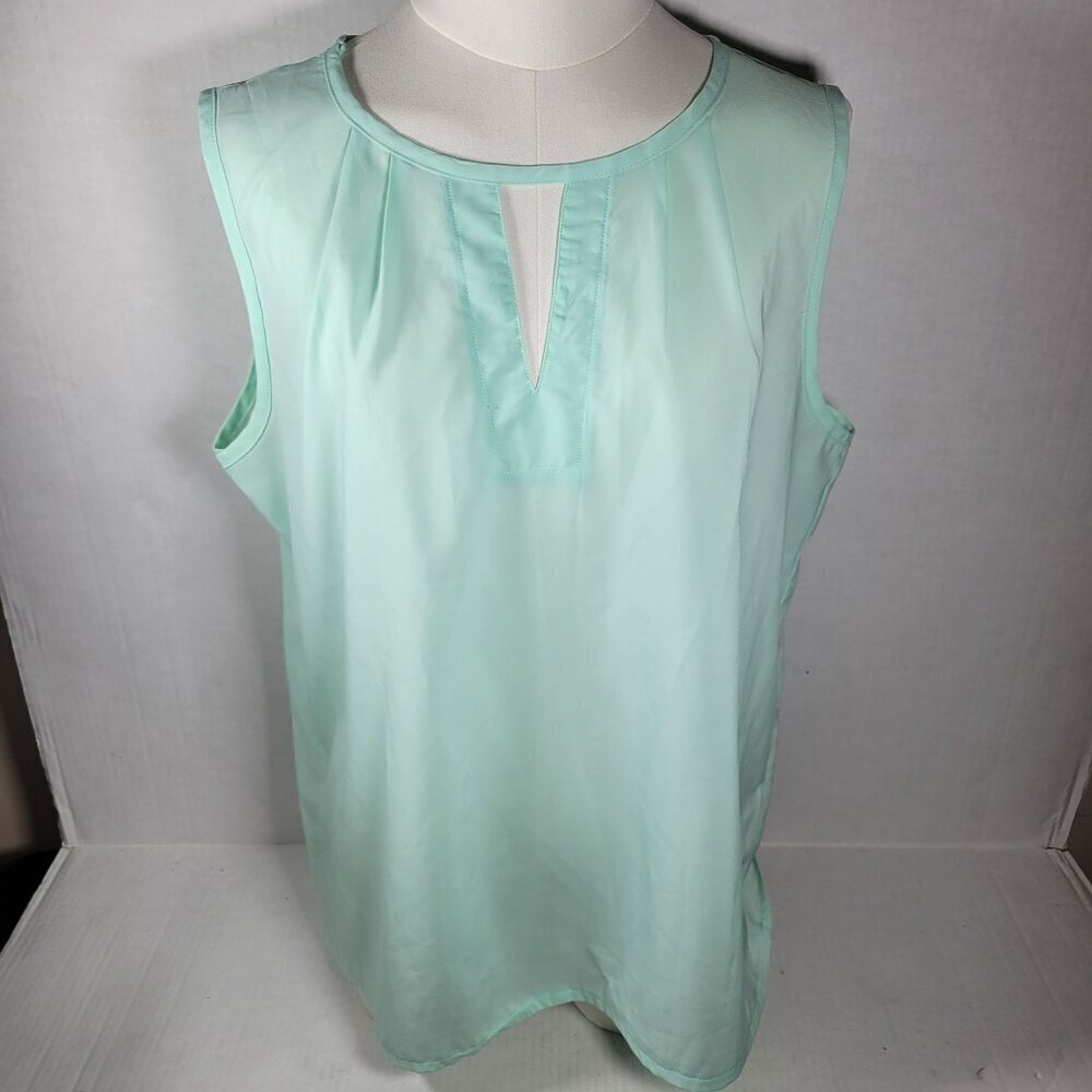 Easther Women Classic Professional Casual Light Green Keyhole Sleeveless Top XL